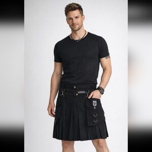 DNKE Black Utility Kilt Skirt with Pockets and Rings Size M